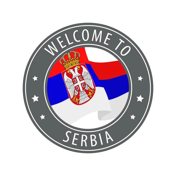 Välkommen Till Serbien Grå Stämpel Med Viftande Country Flagga Insamling — Stock vektor
