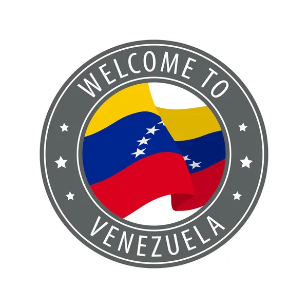 Bienvenido Venezuela Sello Gris Con Una Bandera Del País Ondeando — Vector de stock