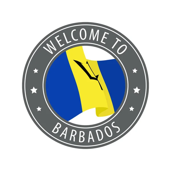 Welcome Barbados Gray Stamp Waving Country Flag Collection Welcome Icons — Stock Vector