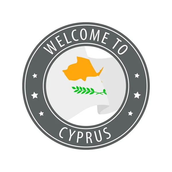 Welcome Cyprus Gray Stamp Waving Country Flag Collection Welcome Icons — Stock Vector