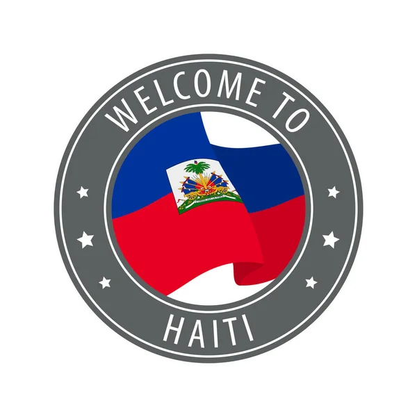 Willkommen Haiti Graue Briefmarke Mit Schwenkender Landesflagge Sammlung Von Willkommensikonen — Stockvektor