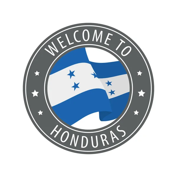 Vítejte Hondurasu Šedé Razítko Vlající Venkovskou Vlajkou Kolekce Ikon Uvítání — Stockový vektor