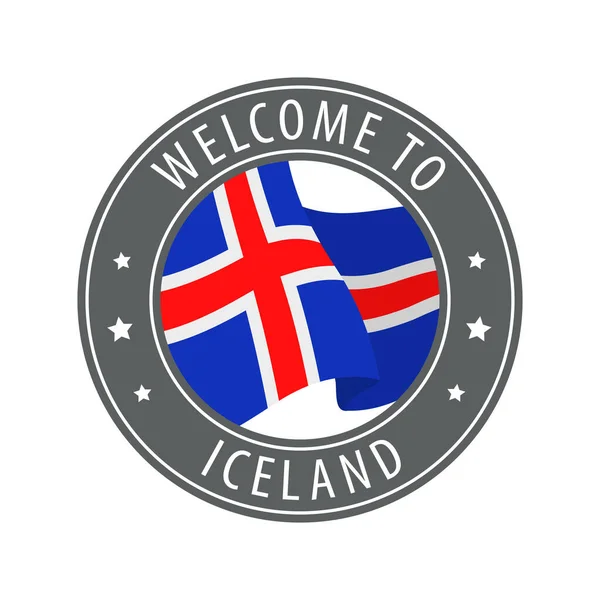 Καλώς Ήρθες Στην Ισλανδία Γκρι Γραμματόσημο Κυματιστή Σημαία Χώρας Συλλογή — Διανυσματικό Αρχείο