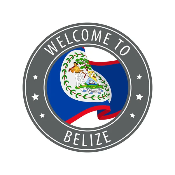 Καλώς Ήρθατε Στο Μπελίζ Γκρι Γραμματόσημο Κυματιστή Σημαία Χώρας Συλλογή — Διανυσματικό Αρχείο