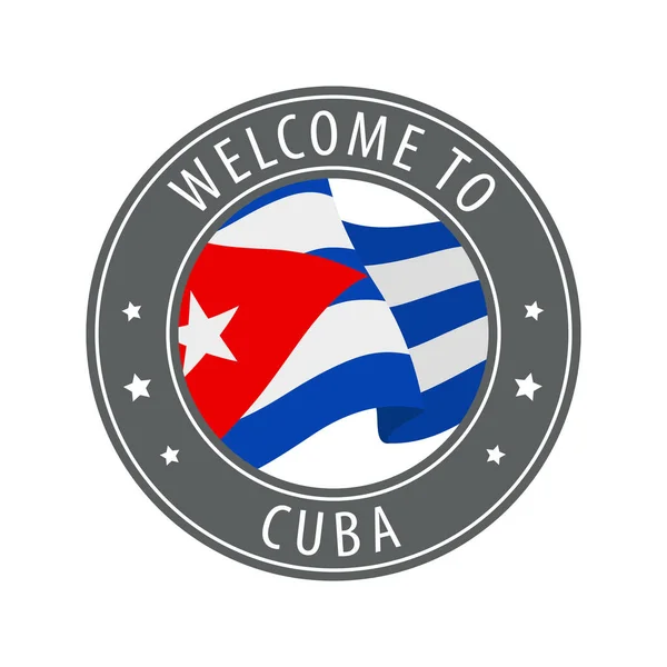 Καλώς Ήρθατε Στην Κούβα Γκρι Γραμματόσημο Κυματιστή Σημαία Χώρας Συλλογή — Διανυσματικό Αρχείο