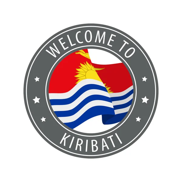 Bienvenido Kiribati Sello Gris Con Una Bandera Del País Ondeando — Vector de stock