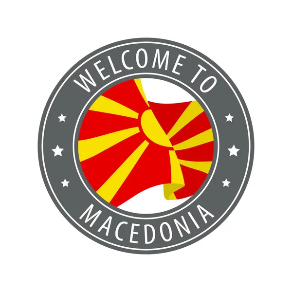 Welcome Macedonia Gray Stamp Waving Country Flag Collection Welcome Icons — Stock Vector