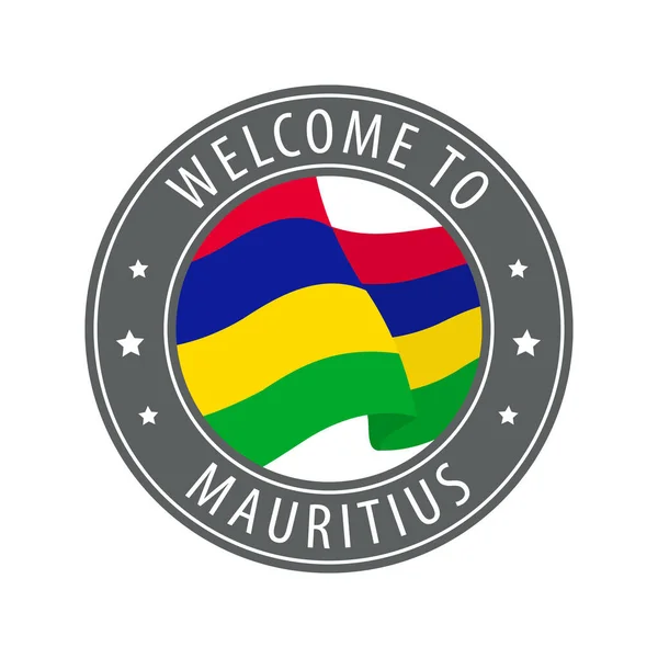 Bienvenido Mauricio Sello Gris Con Una Bandera Del País Ondeando — Vector de stock