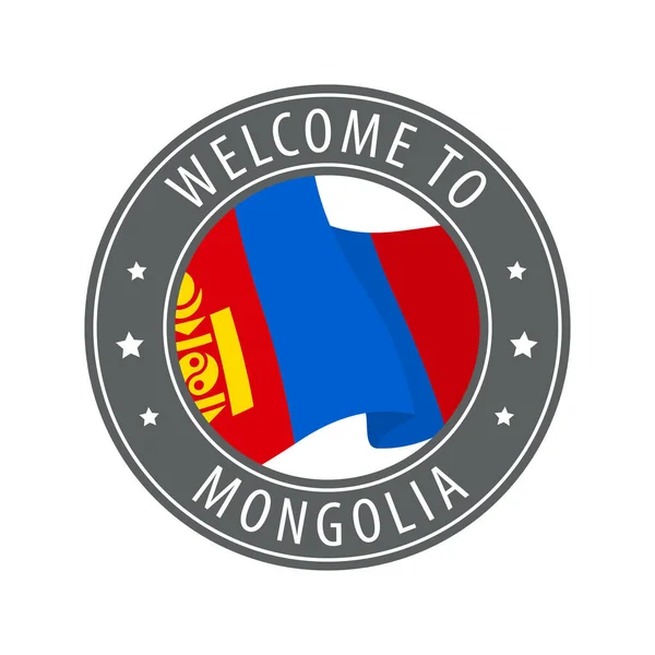 Welcome Mongolia Gray Stamp Waving Country Flag Collection Welcome Icons — Stock Vector