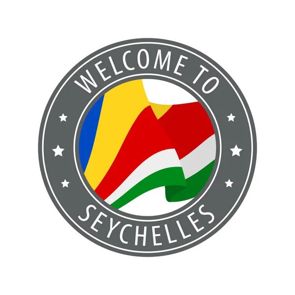 Bienvenidos Seychelles Sello Gris Con Una Bandera Del País Ondeando — Vector de stock