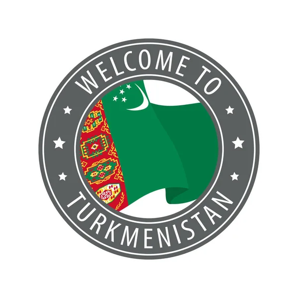 Willkommen Turkmenistan Graue Briefmarke Mit Schwenkender Landesflagge Sammlung Von Willkommensikonen — Stockvektor