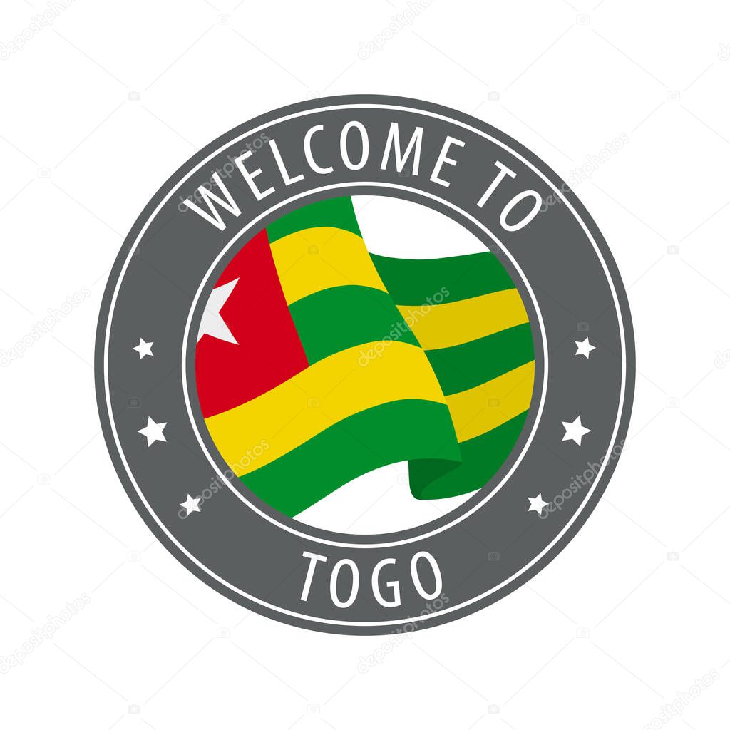Welcome to Togo. Gray stamp with a waving country flag. Collection of welcome icons.