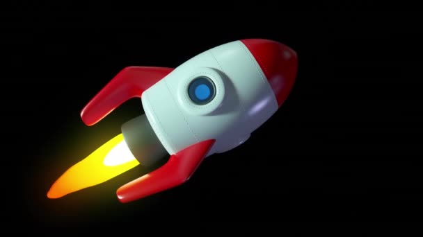 Cartoon Rocket Flies Black Background Startup New Business Project Spacecraft — Stock Video