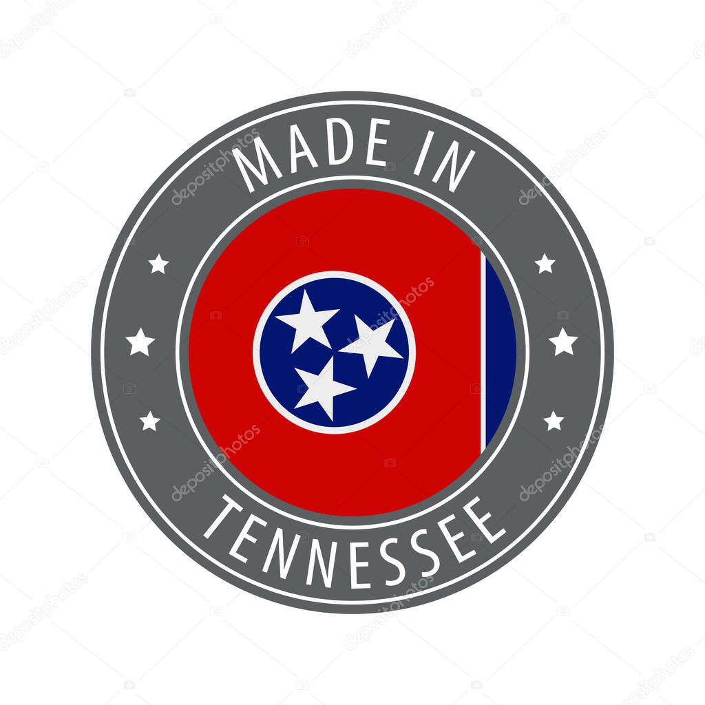 Made in Tennessee icon. Gray stamp with a round state flag.