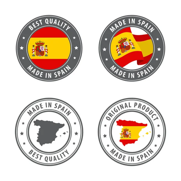 西班牙制造的一套标签、邮票、徽章,附有西班牙地图和国旗.最好的品质原产品. — 图库矢量图片