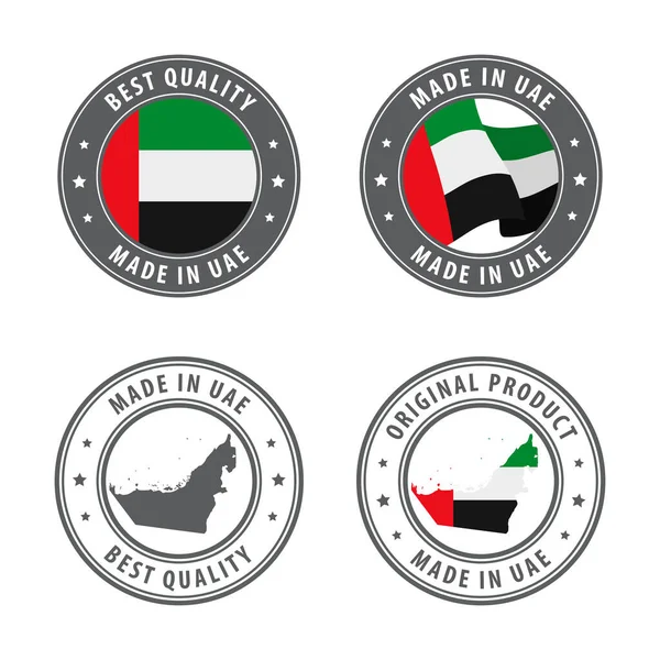 Made in United Arab Emirates - set of labels, stamps, badges, with the UAE map and flag. Best quality. Original product. — Stock Vector