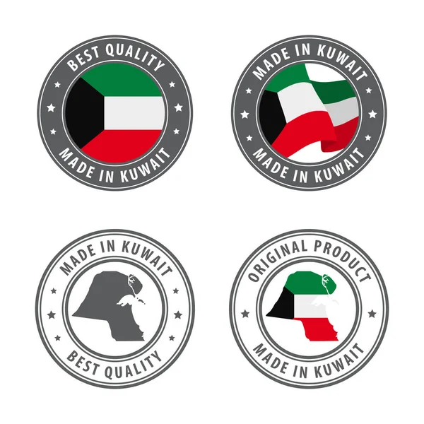 Made in Kuwait - set of labels, stamps, badges, with the Kuwait map and flag. Best quality. Original product. — Stock Vector