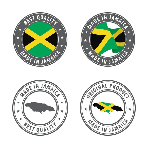 牙买加制造-一套标签、邮票、徽章，附有牙买加地图和国旗。最好的品质原产品. — 图库矢量图片