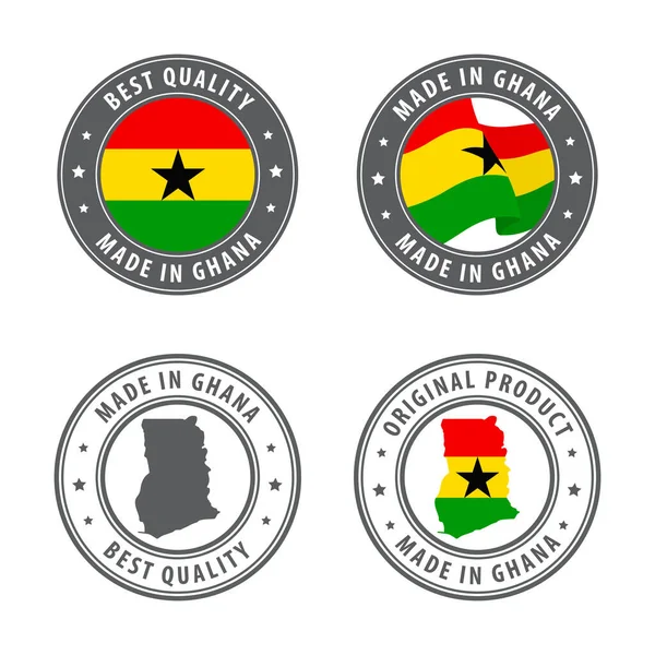 Made in Ghana - Etikettenset, Stempel, Abzeichen, mit Ghana-Karte und Flagge. Beste Qualität. Originalprodukt. — Stockvektor