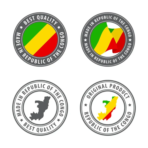 刚果共和国制造的一套标签、邮票、徽章，附有刚果共和国的地图和国旗。最好的品质原产品. — 图库矢量图片