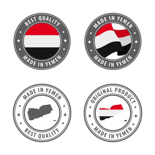 Made in Yemen - set of labels, stamps, badges, with the Yemen map and flag. Best quality. Original product. — Stock Vector