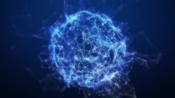 Résumé fond de sphère de plexus bleu vif. L'apparition et la disparition de la sphère. Plexus abstrait pour thème de travail, entreprise ou technologie. — Video