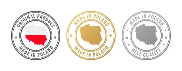 Fabriqué en Pologne - Série de timbres avec carte et drapeau. Meilleure qualité. Produit original. — Image vectorielle