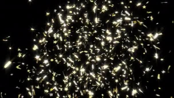Brillante Confeti Dorado Varias Formas Explotan Caen Sobre Fondo Transparente — Vídeos de Stock