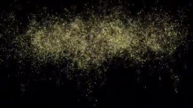 Gold dust particles slowly fall down. Dust particles background bokeh lights background on black background. 4k footage with transparent background. ProRes 4444