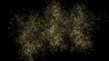 Explode gold dust particles slowly fall down. Dust particles background, lights background on black background. 4k footage with transparent background. ProRes 4444