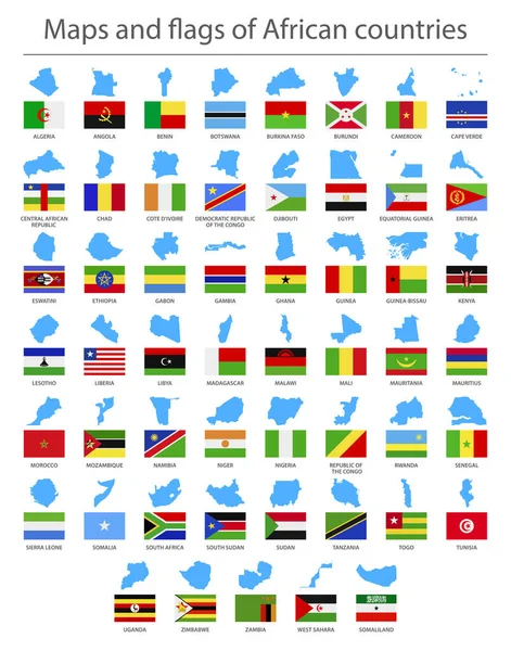 África Mapa Fronteras Nacionales Banderas Ilustración Vectorial — Vector de stock