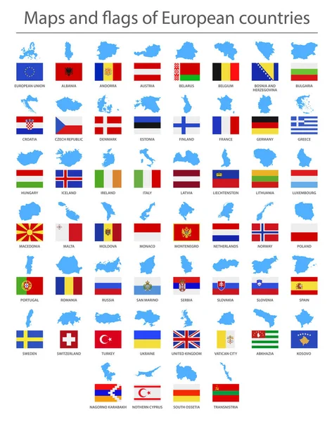 Europe Country Border Maps Flags Vector Illustration — 스톡 벡터