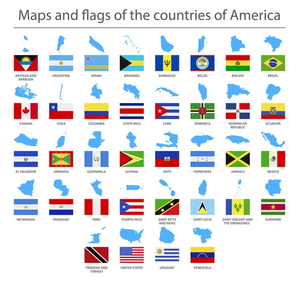 Nord Und Südamerika Landkarten Und Flaggen Vektorillustration — Stockvektor