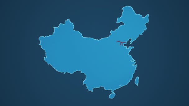 Açık Mavi Çin Haritası Şehirleri Yolları Demiryolları Koyu Mavi Arka — Stok video