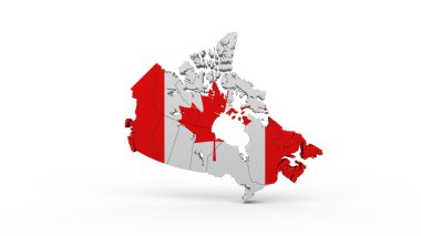 Beyaz arkaplanda Kanada bayrağı şekilli ülke haritası