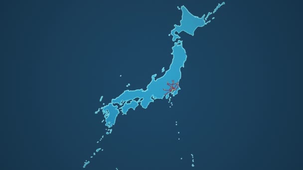 Mapa Azul Claro Japón Con Ciudades Carreteras Ferrocarriles Sobre Fondo — Vídeo de stock