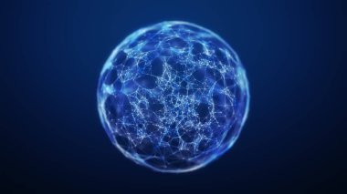 Mavi Plexus Küre Kablo-çerçeve Teknoloji Arkaplanı. 3B görüntüleme.