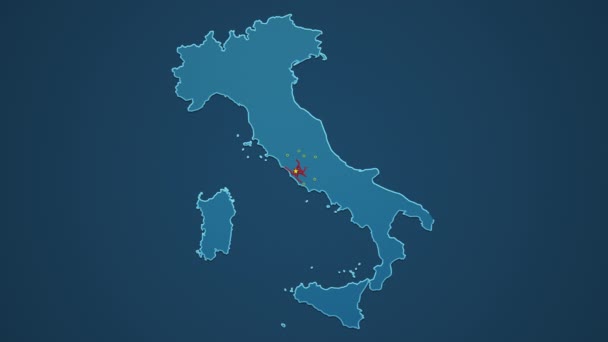 Ανοιχτό Μπλε Χάρτη Της Ιταλίας Πόλεις Δρόμους Και Σιδηροδρόμους Σκούρο — Αρχείο Βίντεο