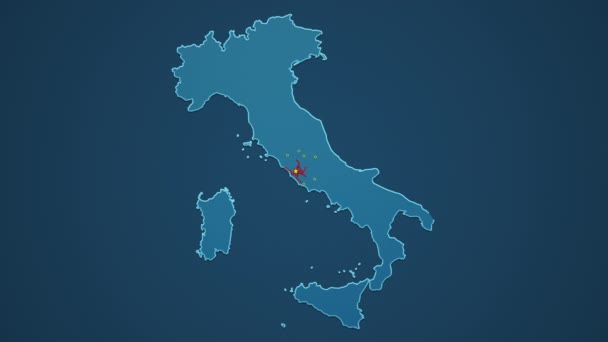 Light Blue Map Italy Cities Roads Railways Dark Blue Background — Stock Video