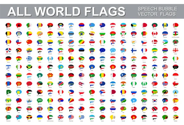 Tüm dünya bayrakları - konuşma kabarcığı ikonlarının vektör kümesi. — Stok Vektör