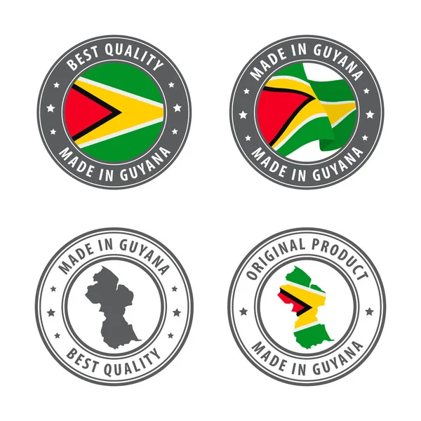 Feito Guiana Conjunto Rótulos Selos Crachás Com Mapa Bandeira Guiana — Vetor de Stock