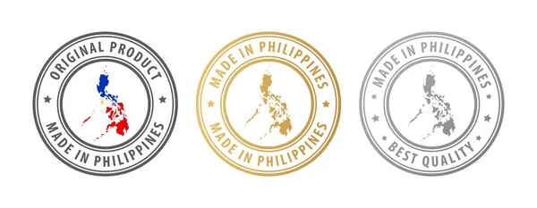 Κατασκευασμένο στις Φιλιππίνες - σετ γραμματοσήμων με χάρτη και σημαία. Καλύτερη ποιότητα. Αρχικό προϊόν. — Διανυσματικό Αρχείο