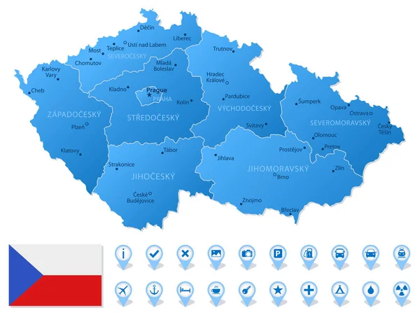 Mapa Azul Das Divisões Administrativas República Tcheca Com Ícones Infográficos — Vetor de Stock