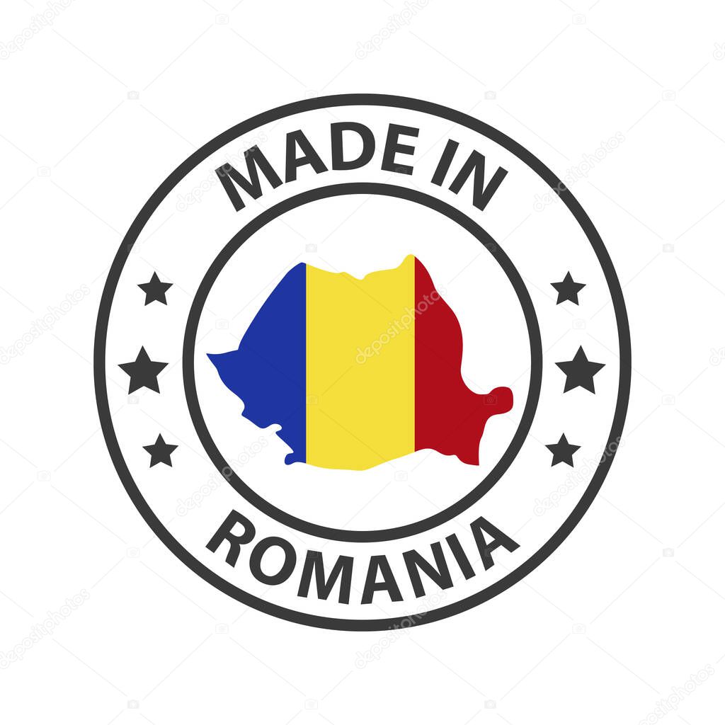 Made in Romania icon. Stamp made in with country map