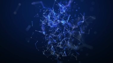 Pleksus elementleri ve alan ayarlarının derinliği ile soyut mavi teknoloji ve iletişim arkaplanı.