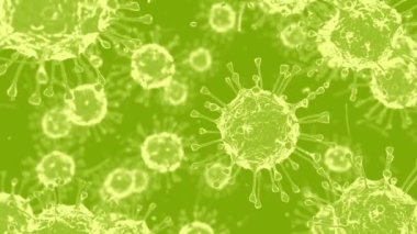 Coronavirus. Yeşil arka planda beyaz koronavirüs. 3d canlandırma