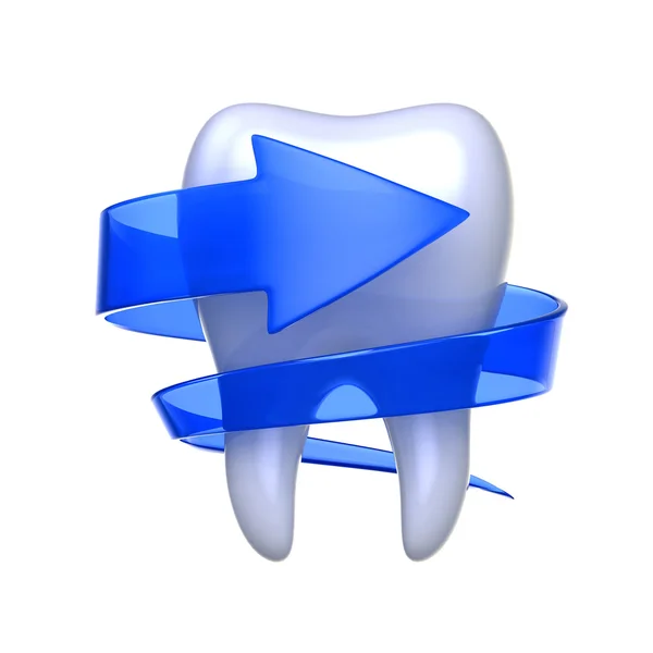 Tooth met pijl geïsoleerd op witte achtergrond. — Stockfoto