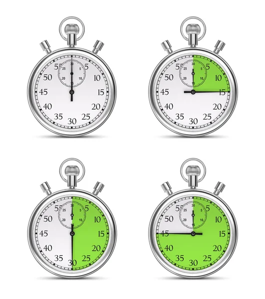 Stopwatch with different time intervals on a white background. — Stock Photo, Image