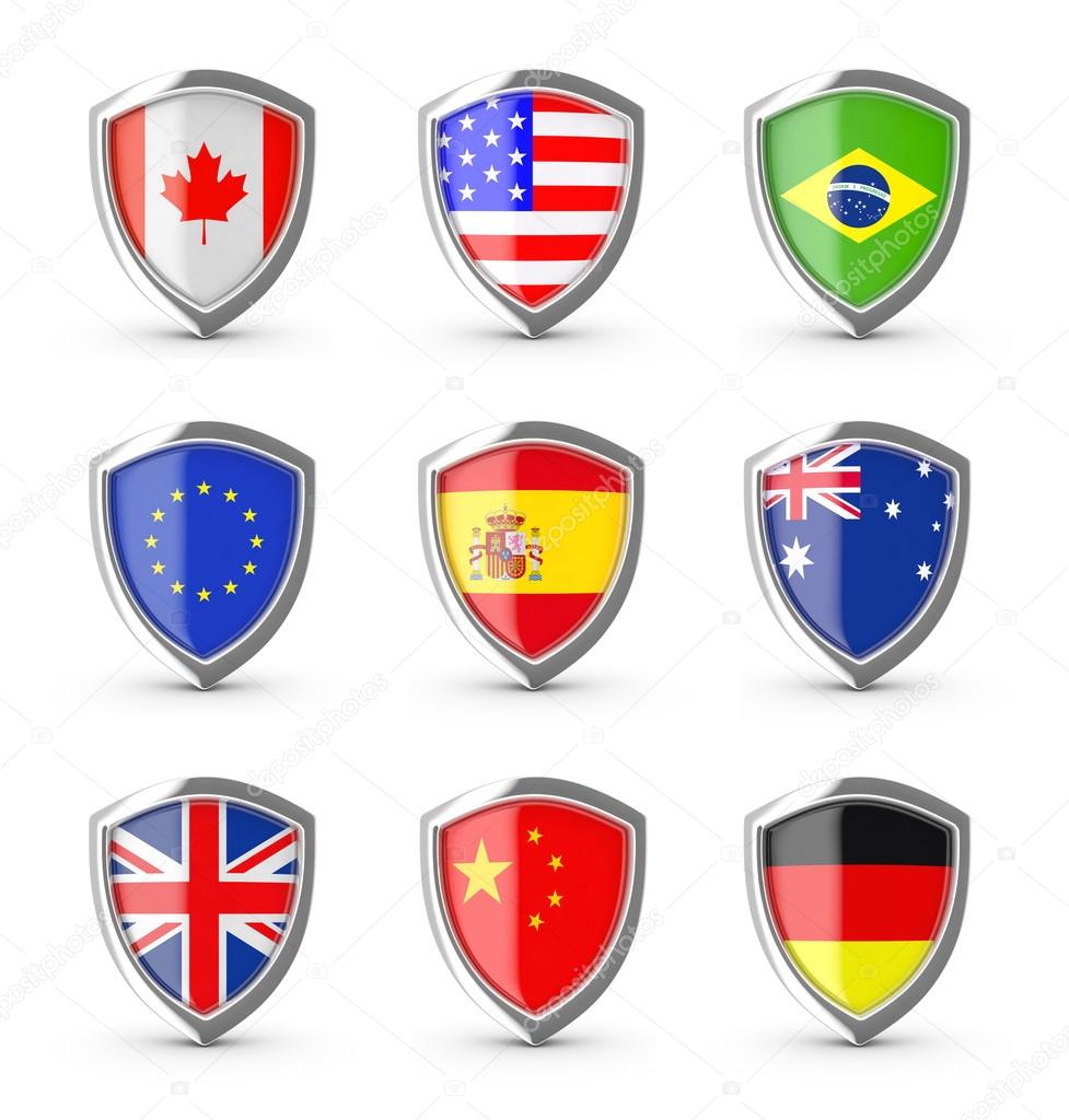 Popular flags collection on the shield.