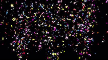Şeffaf arka planda üç kat renkli konfeti patlaması. Pro Res 4444.